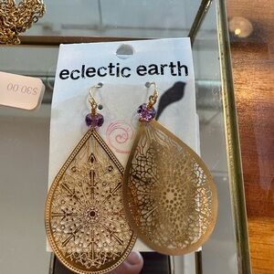Gold and Purple Filigree Earrings